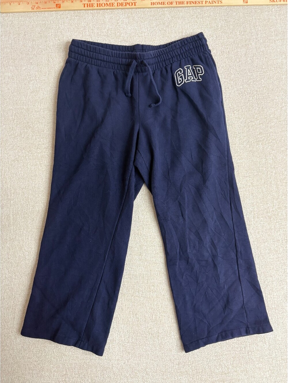 GAP Unisex Capri Navy Blue Logo Spellout Fleece Sweatpants Size Medium